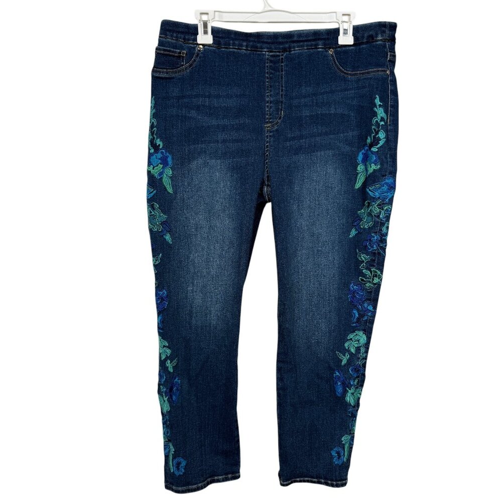 Chico's Blue Floral Embroidered Cropped Jeans